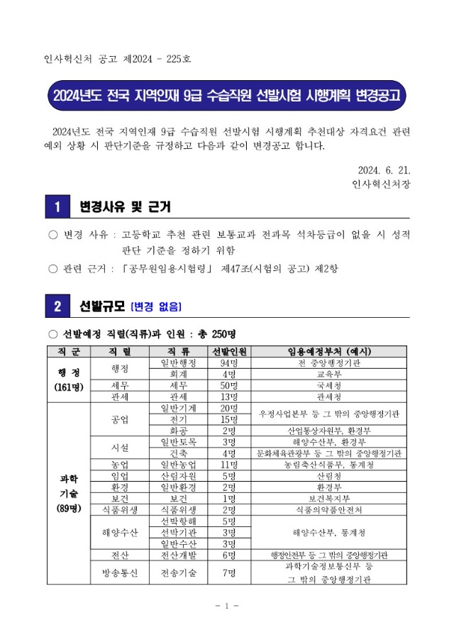 2024년도 전국 지역인재 9급 수습직원 선발시험 시행계획 변경공고_1.jpg